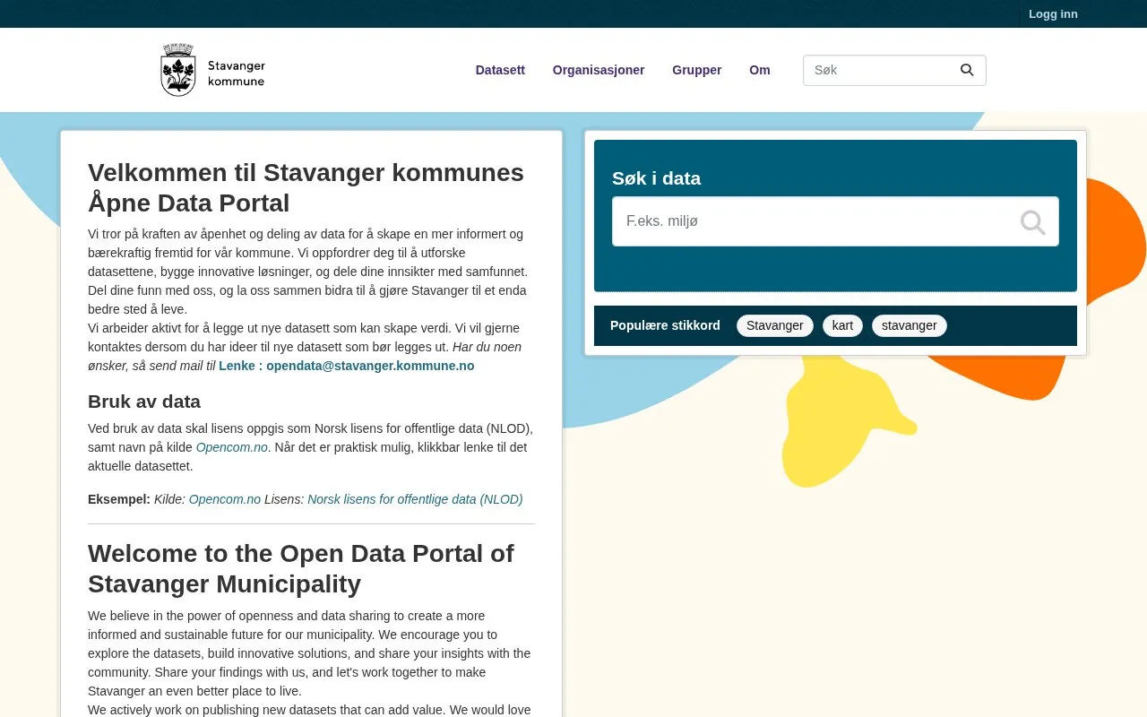 Open Data portal Stavanger homepage screenshot