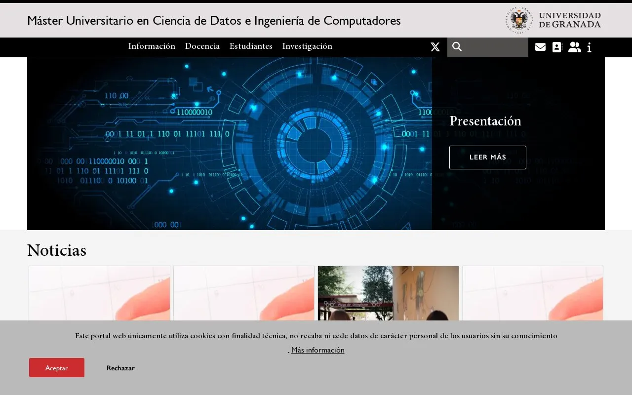 Master's Degree in Data Science and Computer Engineering @ University of Granada homepage screenshot