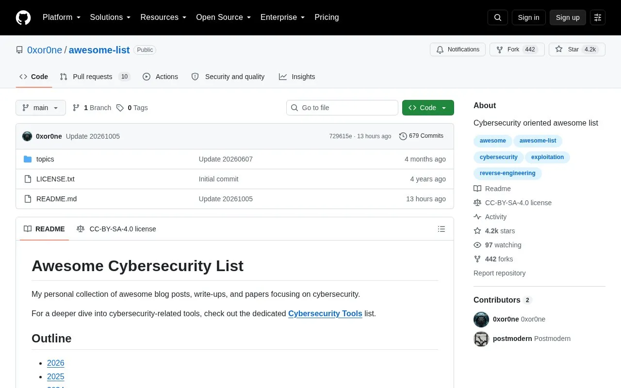 Awesome List homepage screenshot
