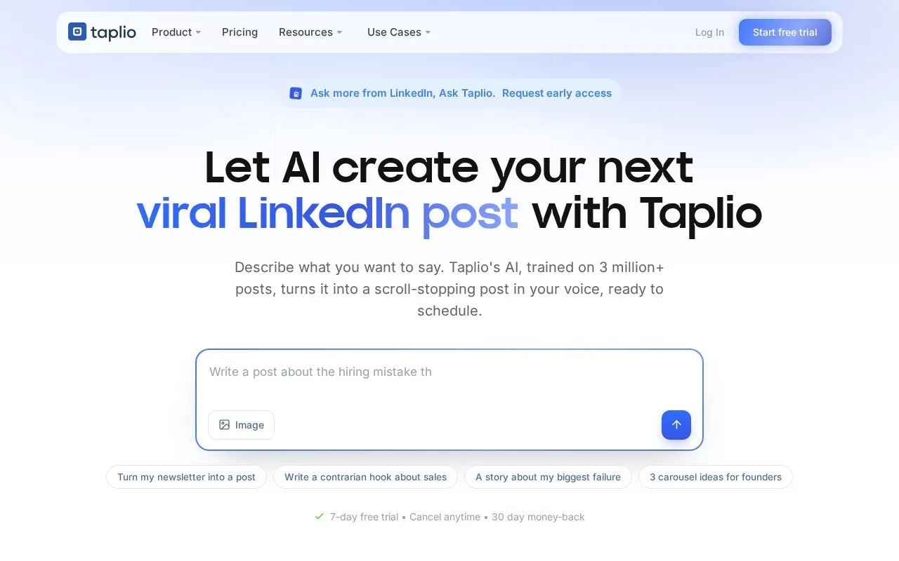 Taplio homepage screenshot