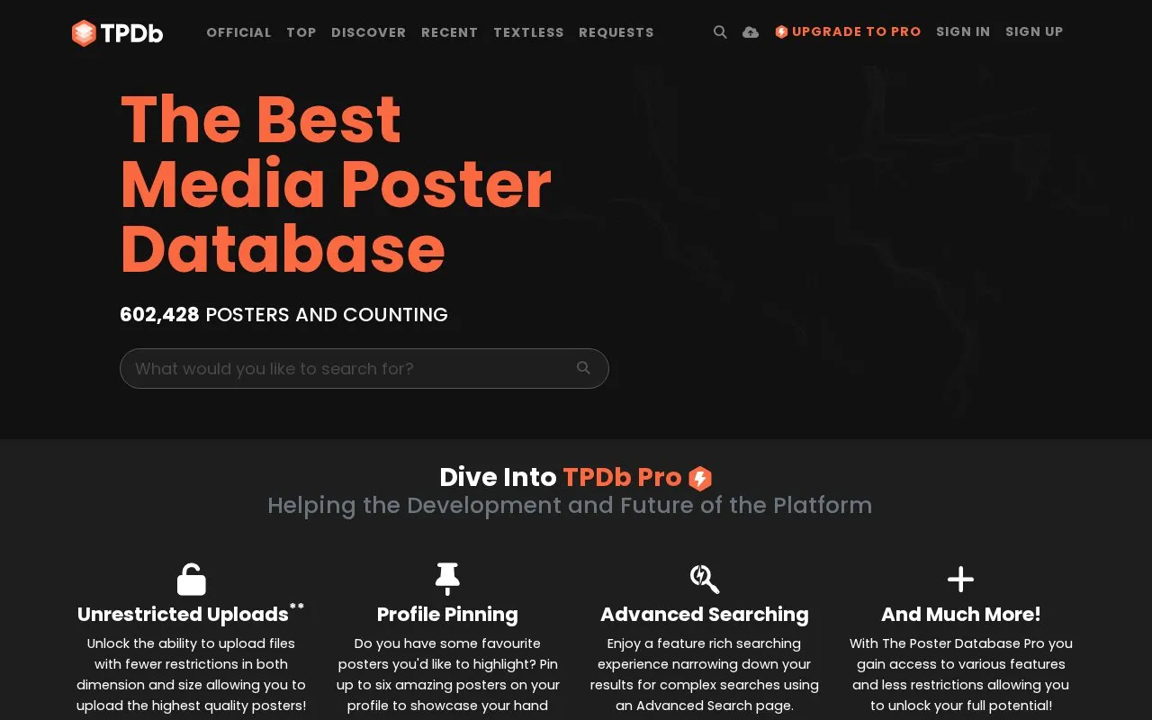 The Poster DB homepage screenshot