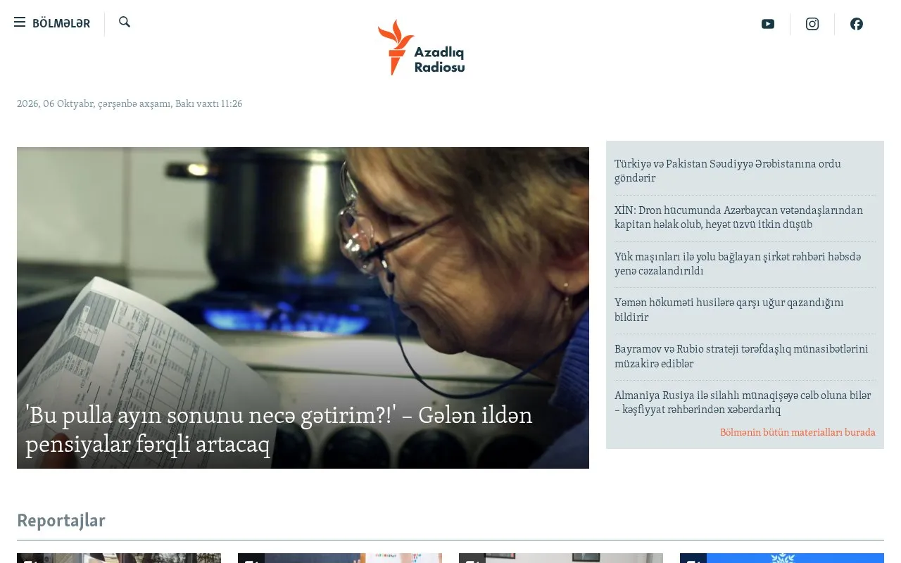 Azadliq homepage screenshot
