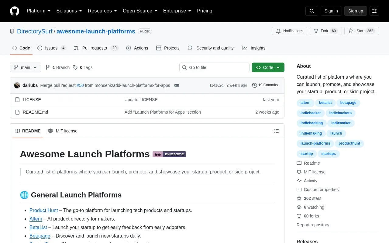 Awesome Launching Platforms homepage screenshot