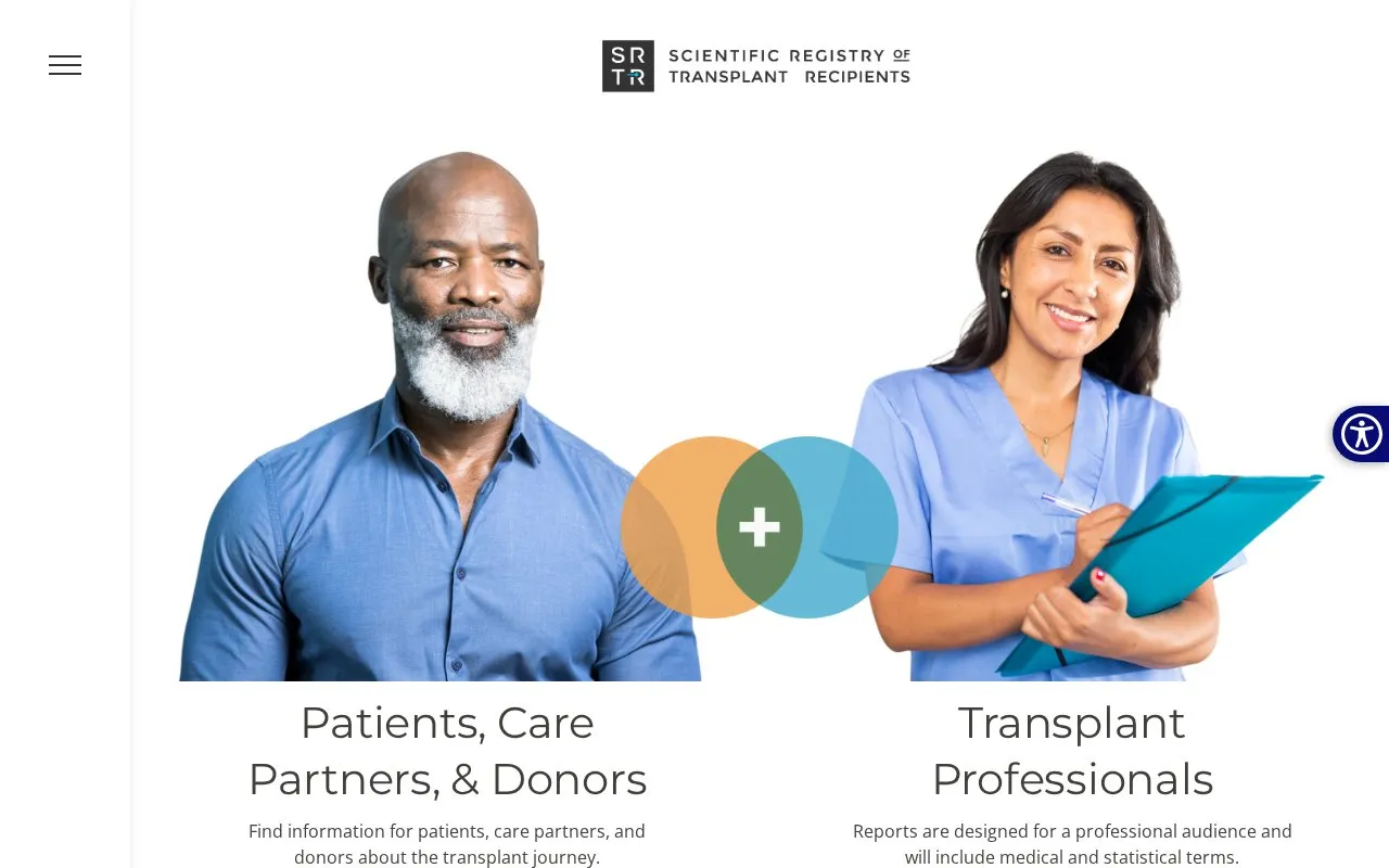 Scientific Registry of Transplant Recipients homepage screenshot