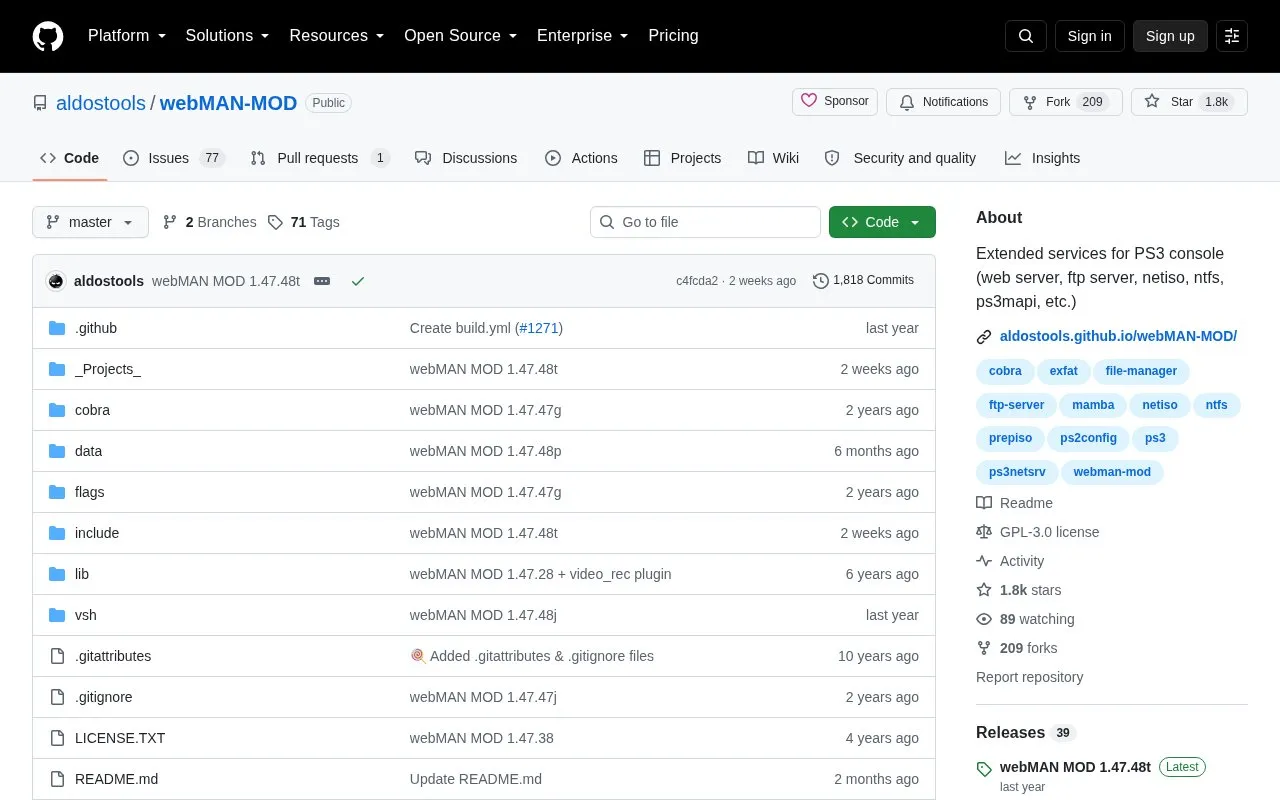 Web Man Mod homepage screenshot