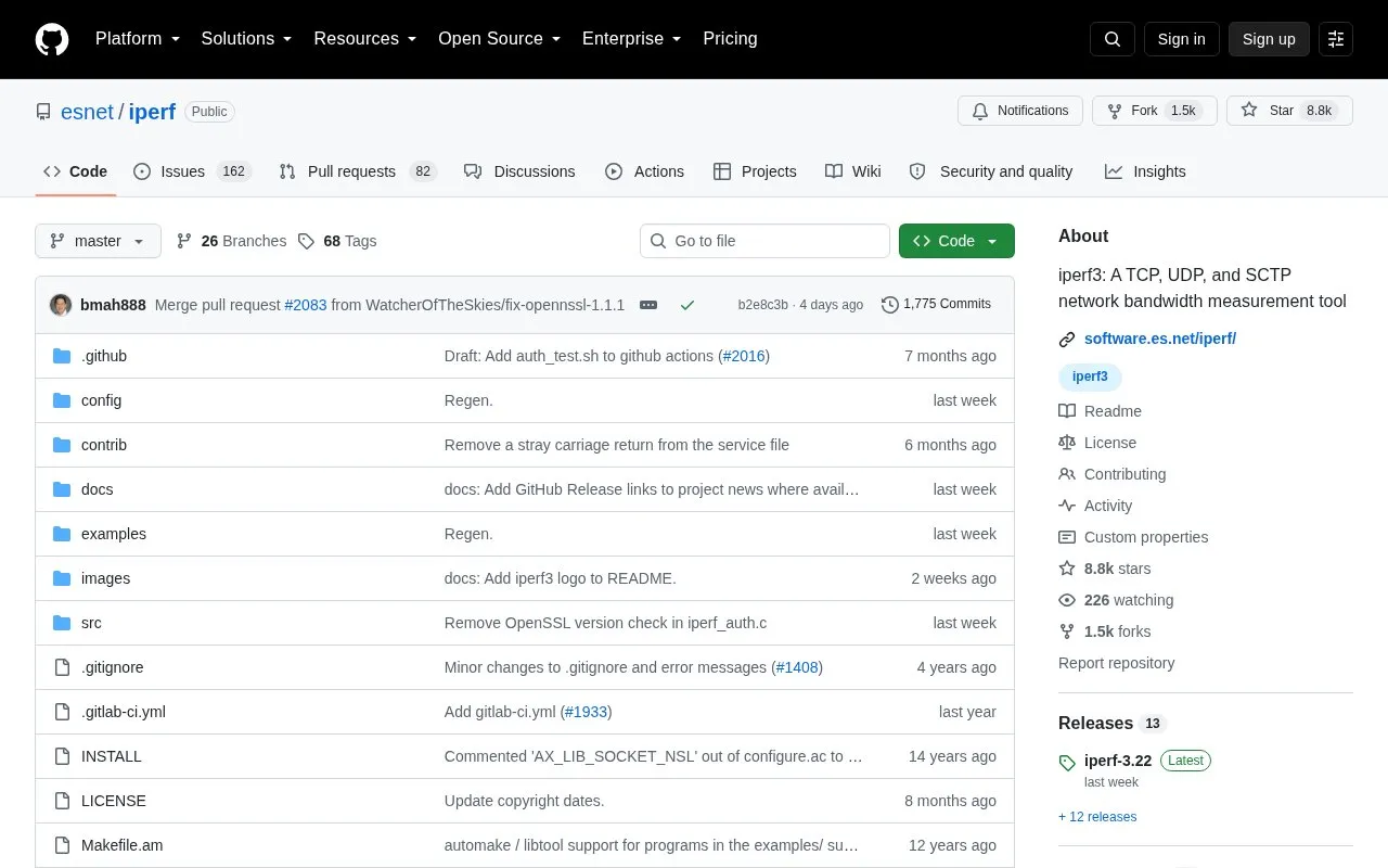 iperf homepage screenshot