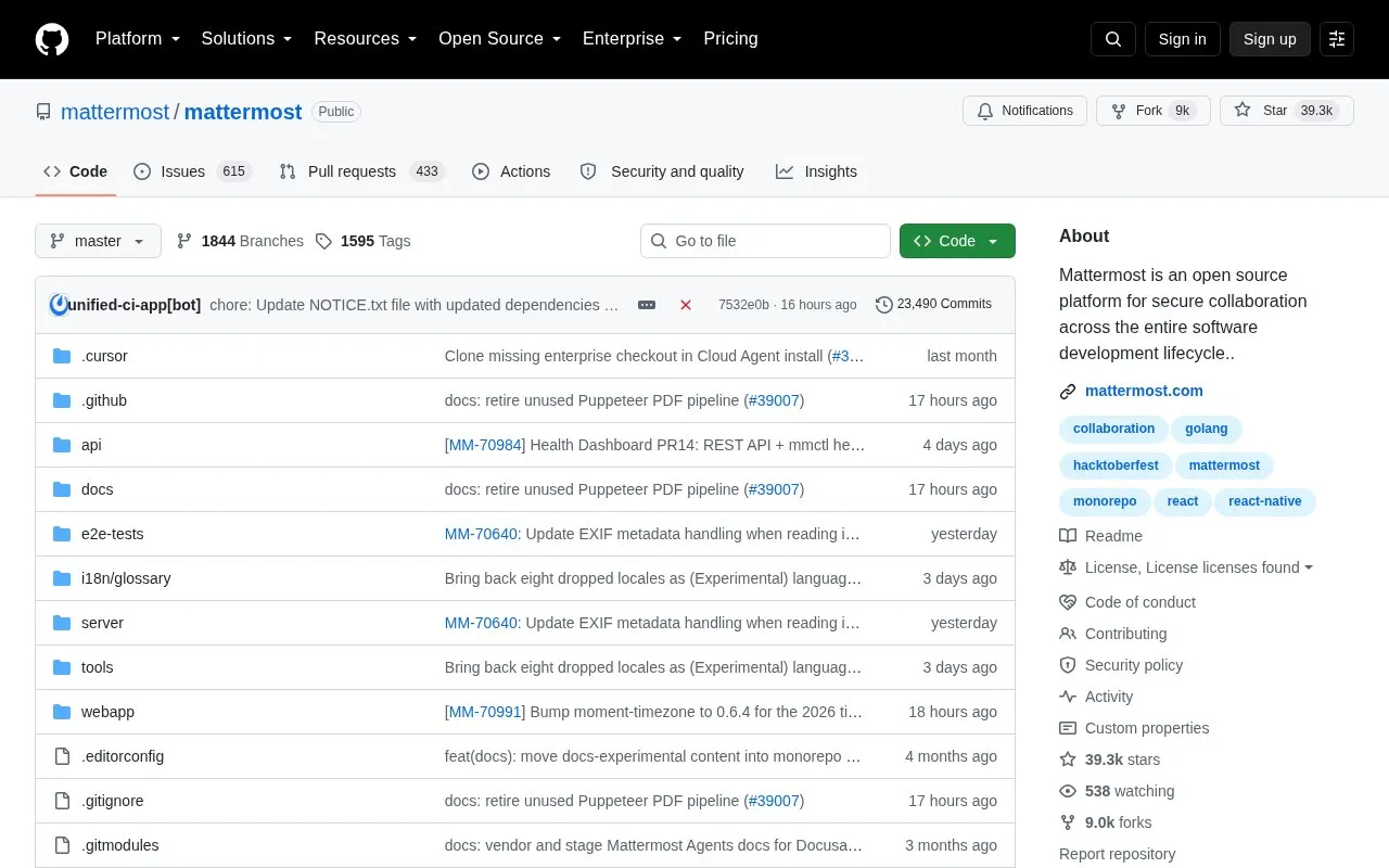 Mattermost homepage screenshot