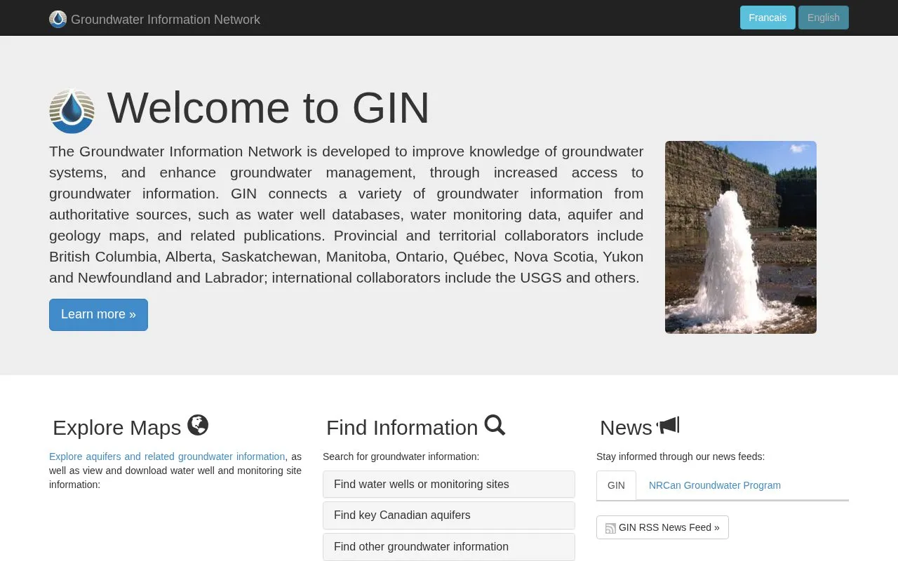 Groundwater Information Network homepage screenshot