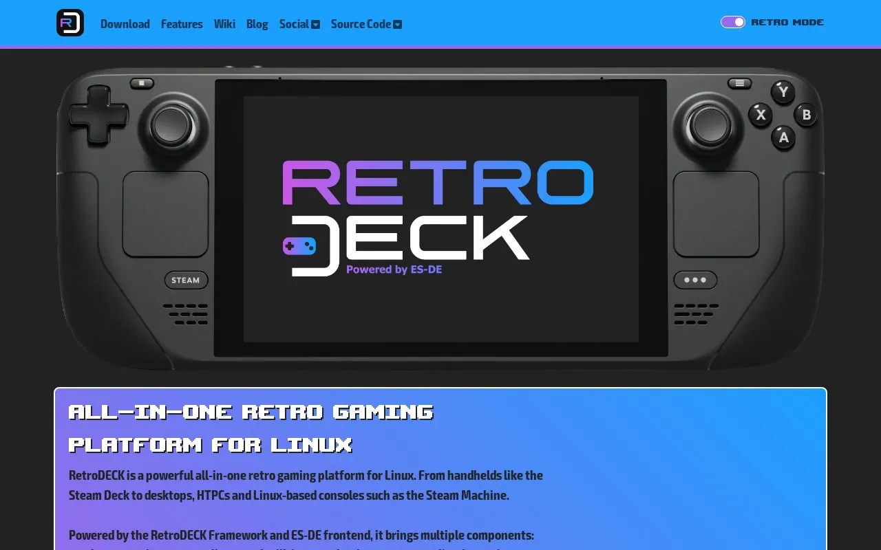 RetroDECK homepage screenshot
