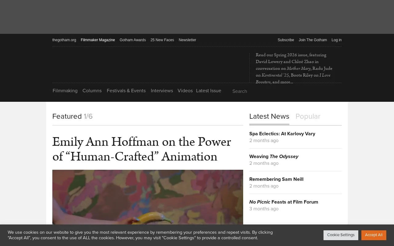 Filmmaker homepage screenshot