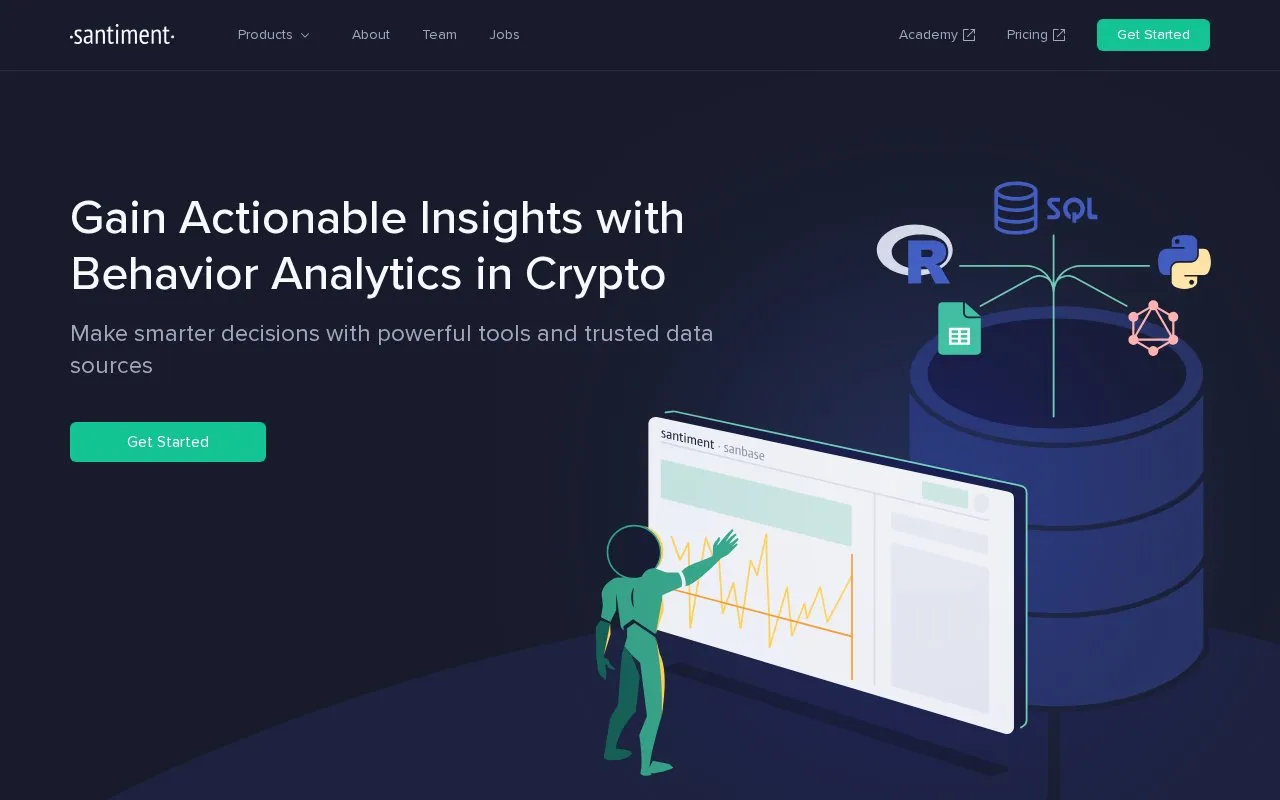 Santiment homepage screenshot