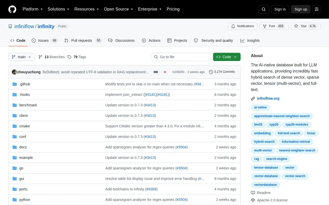 Infinity homepage screenshot