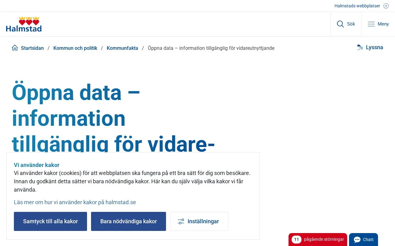 Halmstad Municipality open data homepage screenshot