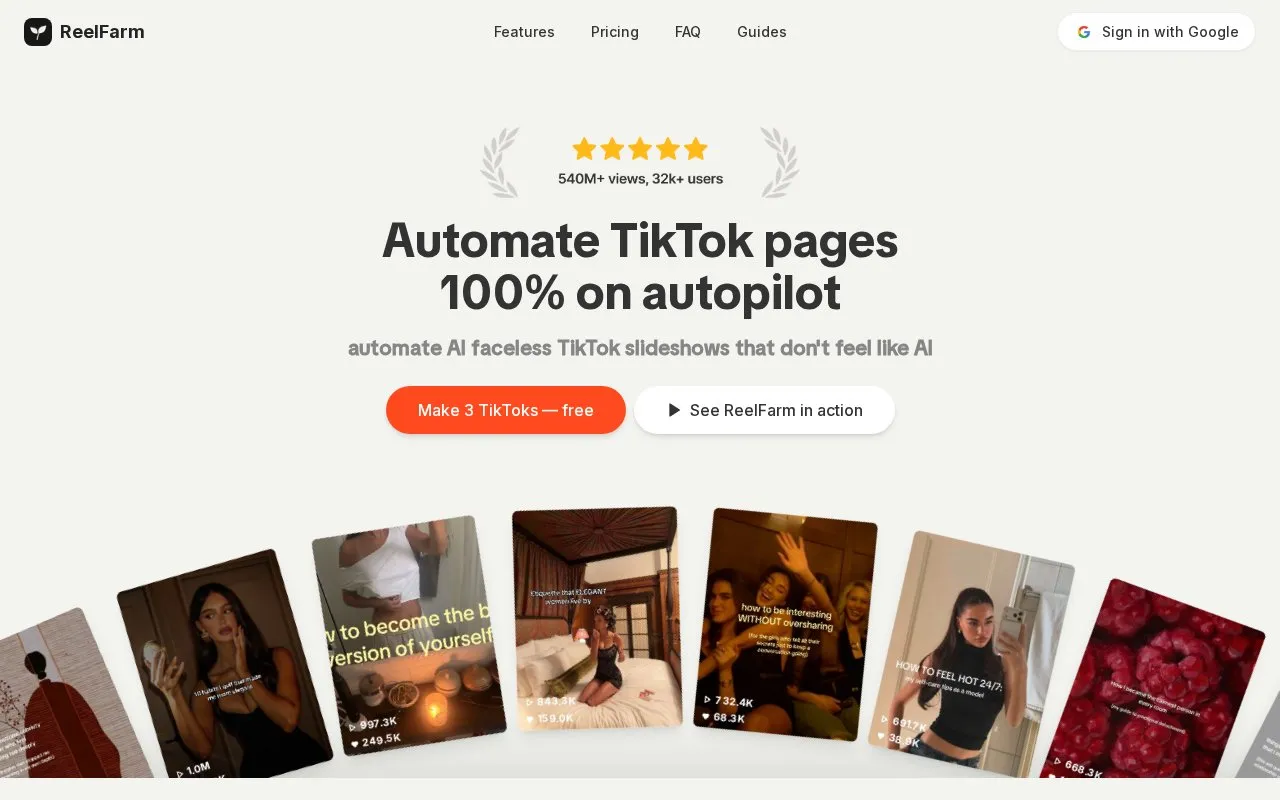 Reel homepage screenshot
