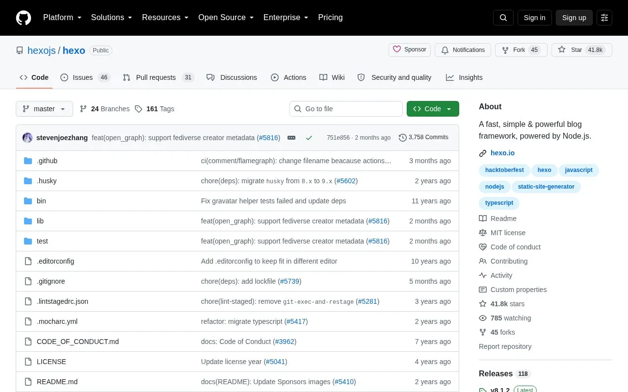 Hexo homepage screenshot