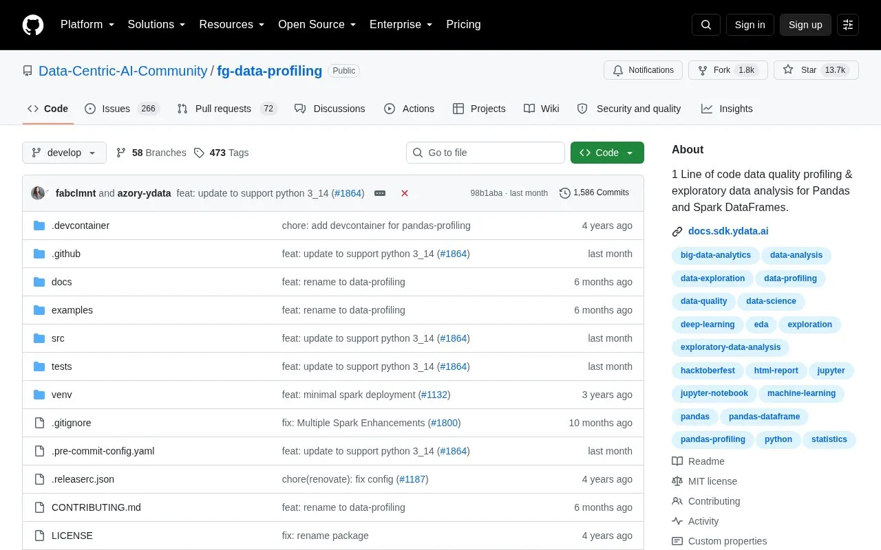 Pandas Profiling homepage screenshot