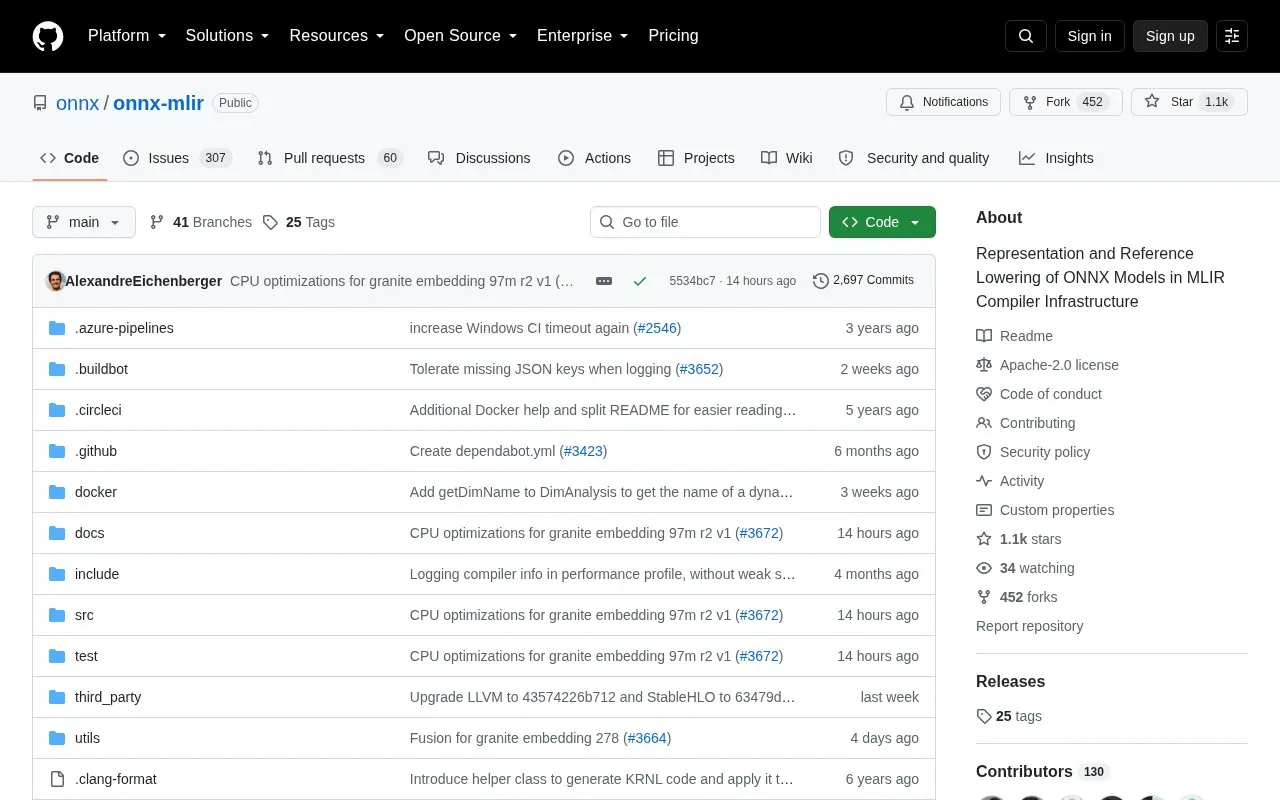 ONNX-MLIR homepage screenshot