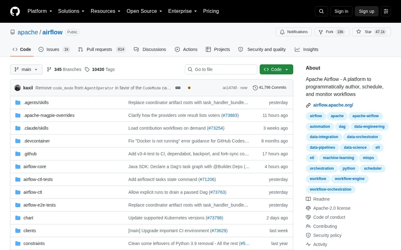 Apache Airflow homepage screenshot