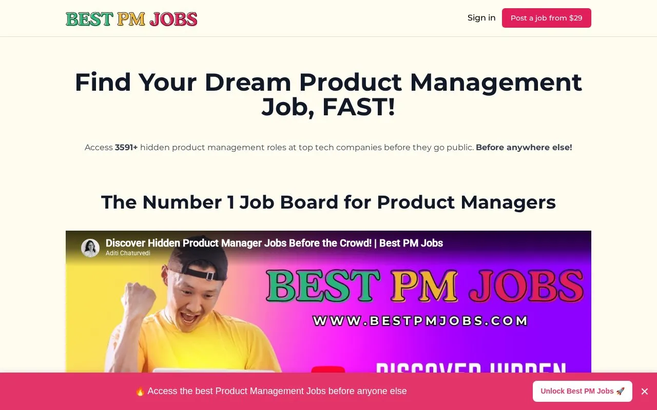 Best PM Jobs homepage screenshot