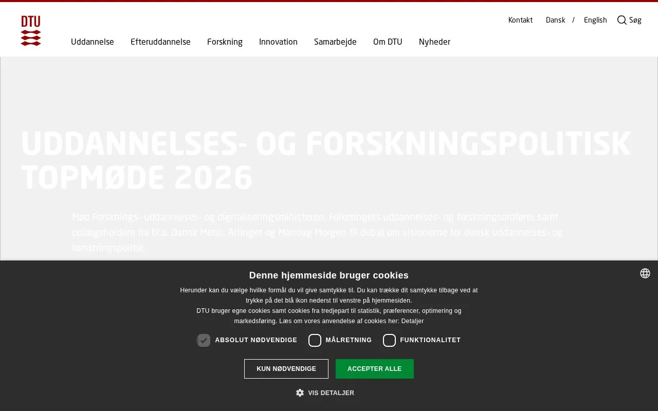 Technical University of Denmark homepage screenshot