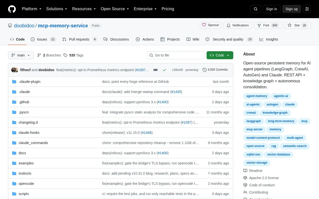MCP Memory Service homepage screenshot