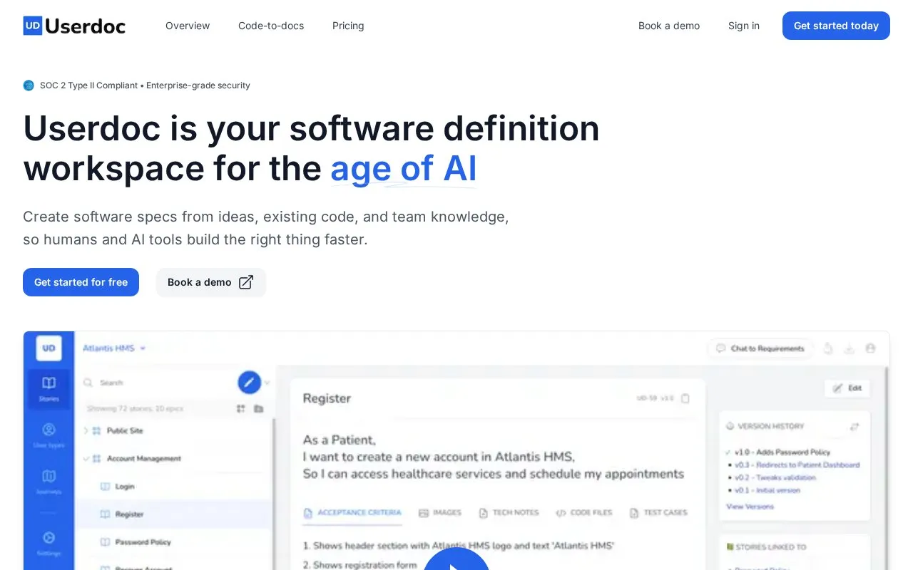 Userdoc homepage screenshot