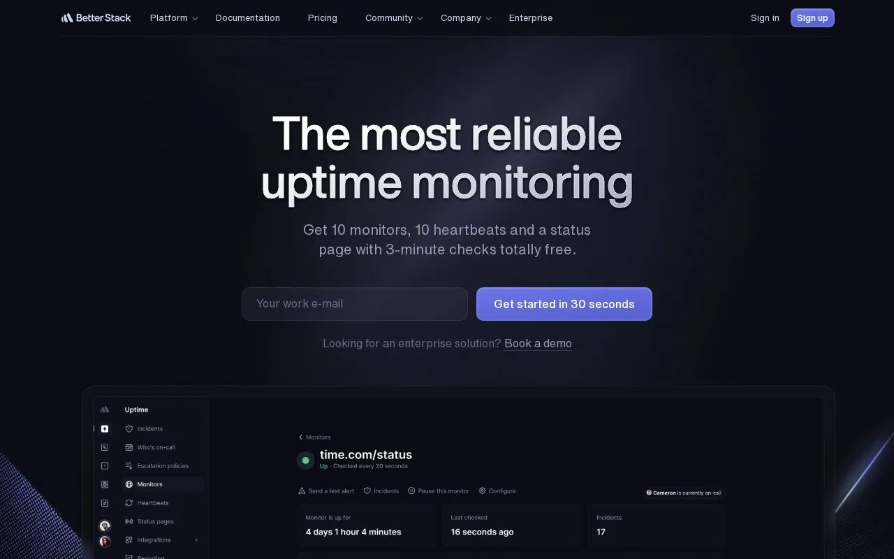 Uptime homepage screenshot