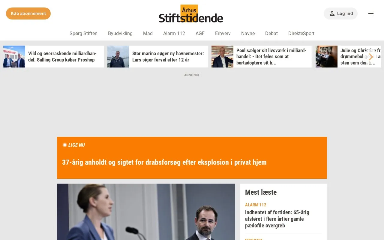 Århus Stiftstidende homepage screenshot