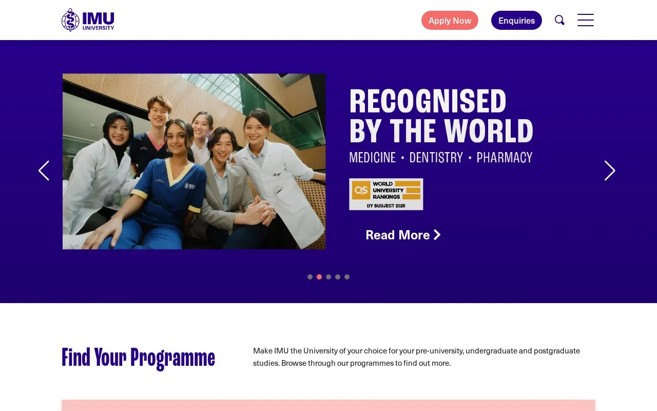 International Medical University homepage screenshot