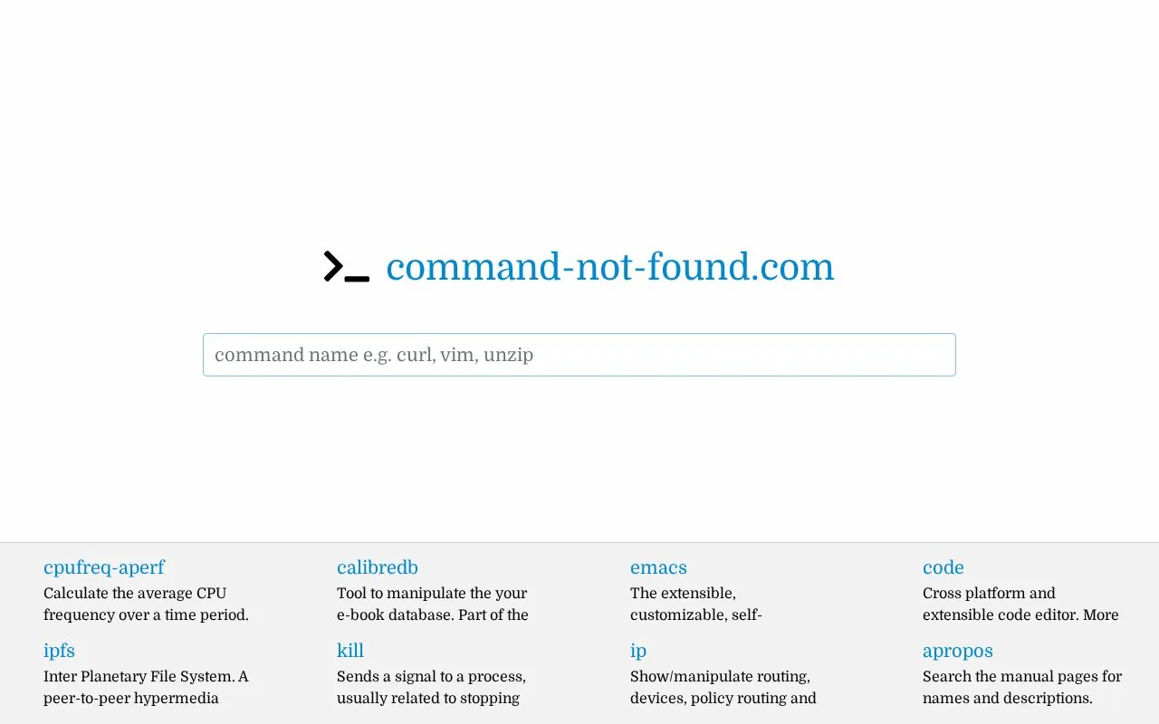 Command Not Found homepage screenshot