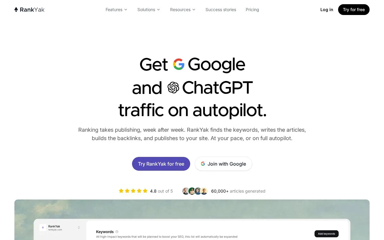 RankYak homepage screenshot