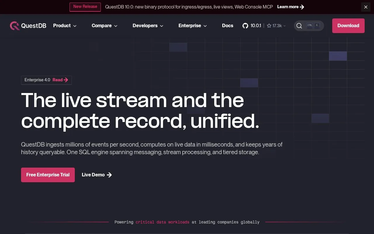 QuestDB homepage screenshot