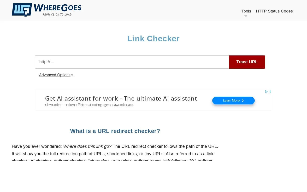 WhereGoes homepage screenshot