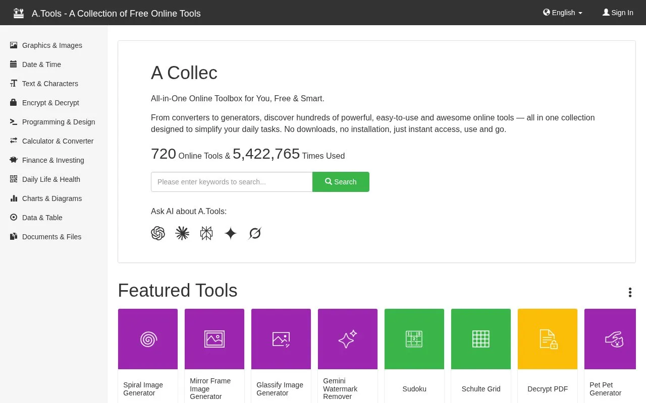 a.tools homepage screenshot