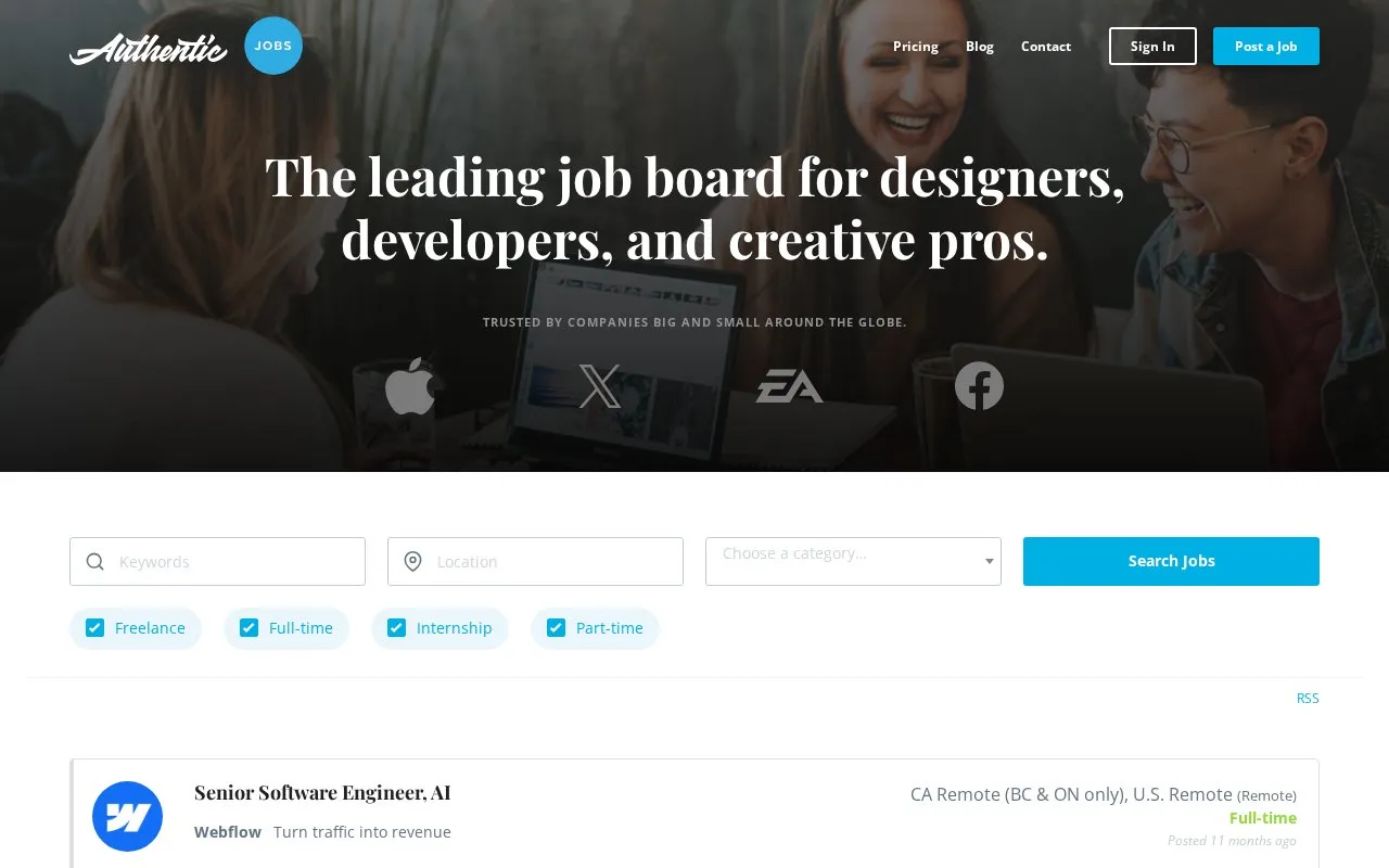 Authentic Jobs homepage screenshot