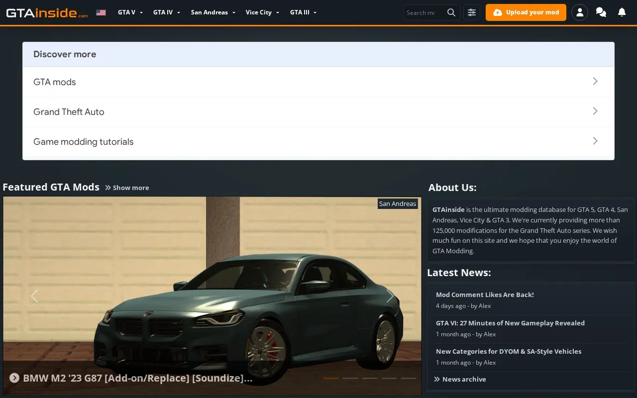 GTAInside homepage screenshot