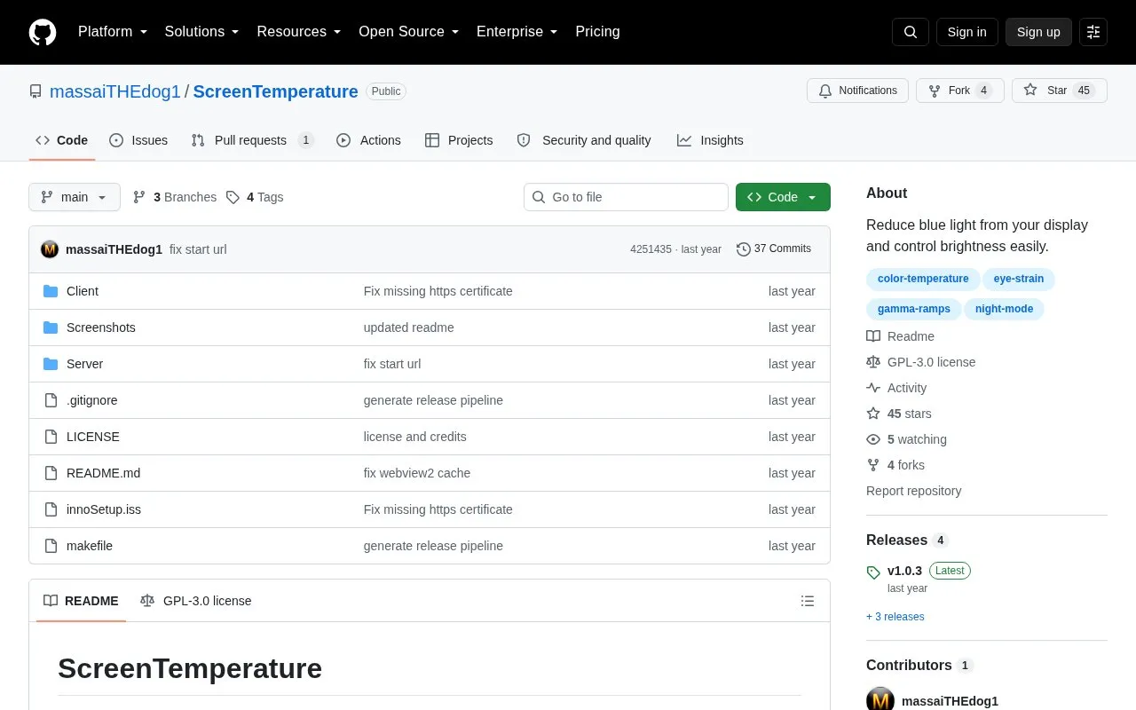 ScreenTemperature homepage screenshot
