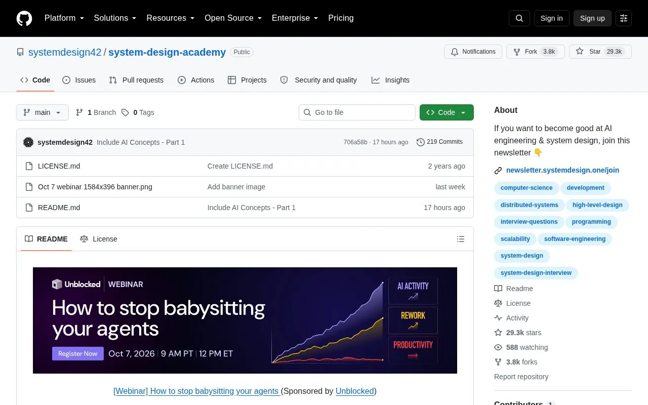 System Design Academy homepage screenshot