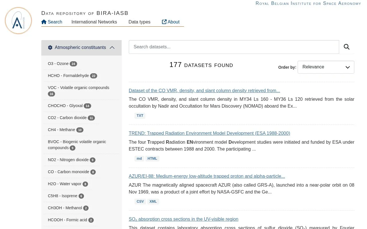 Repository of BIRA-IASB homepage screenshot