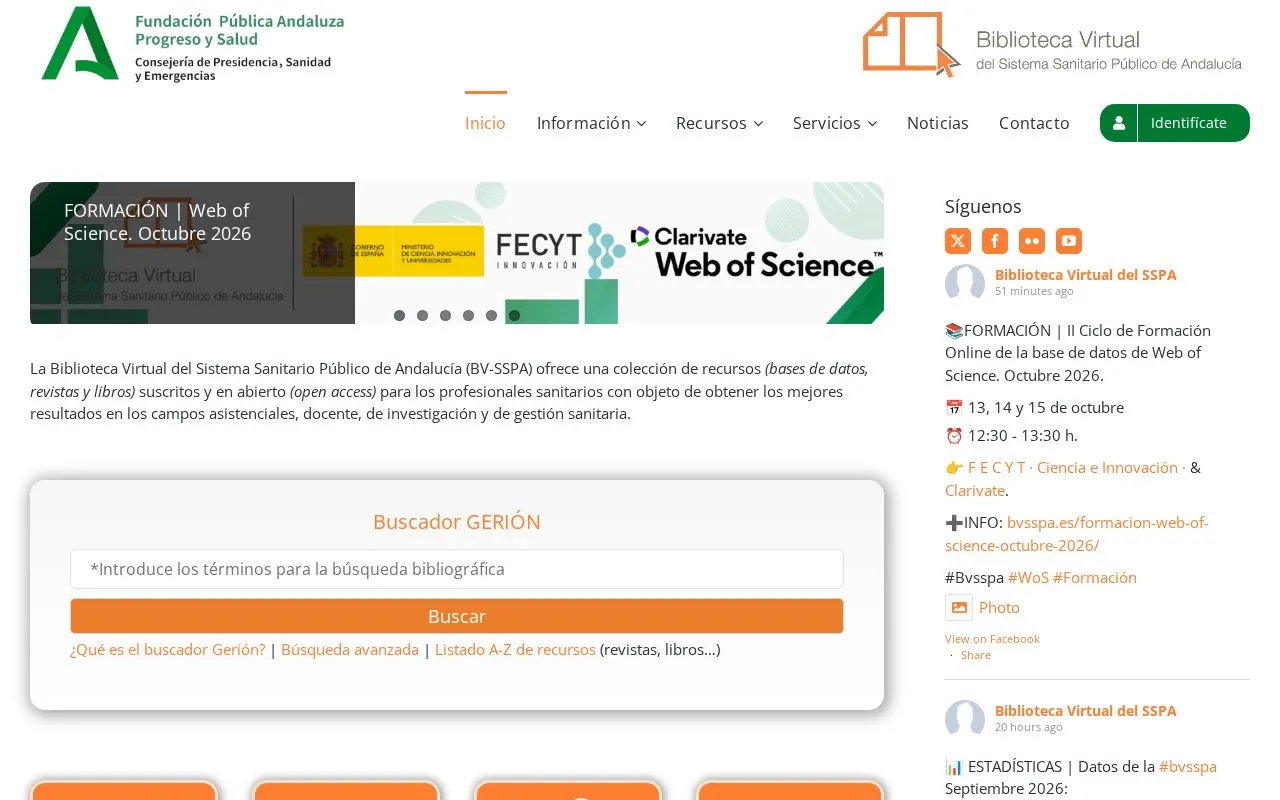 Biblioteca Virtual del Sistema Sanitario Público de Andalucía homepage screenshot