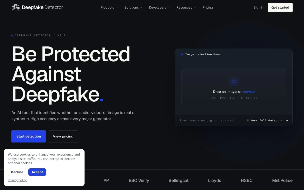 Deepfake Detector homepage screenshot