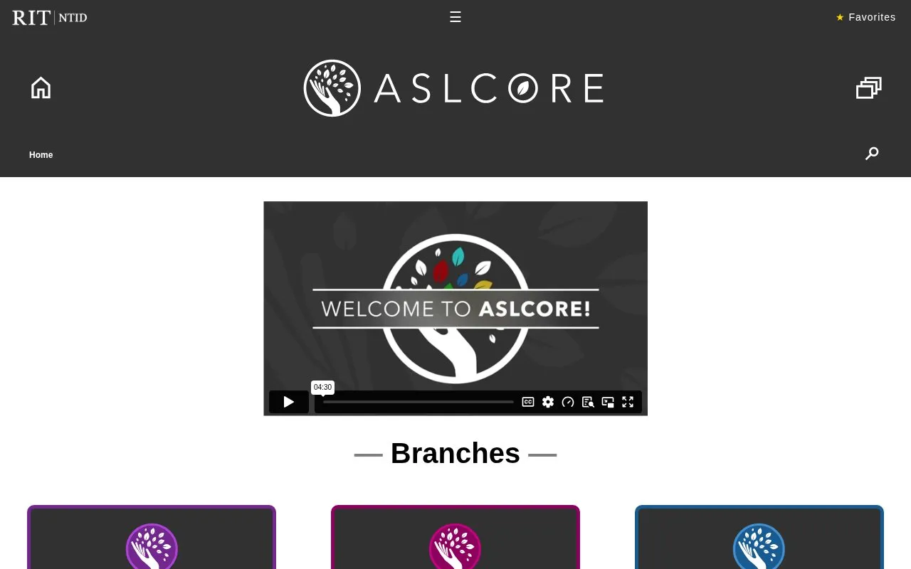 ASLCore homepage screenshot