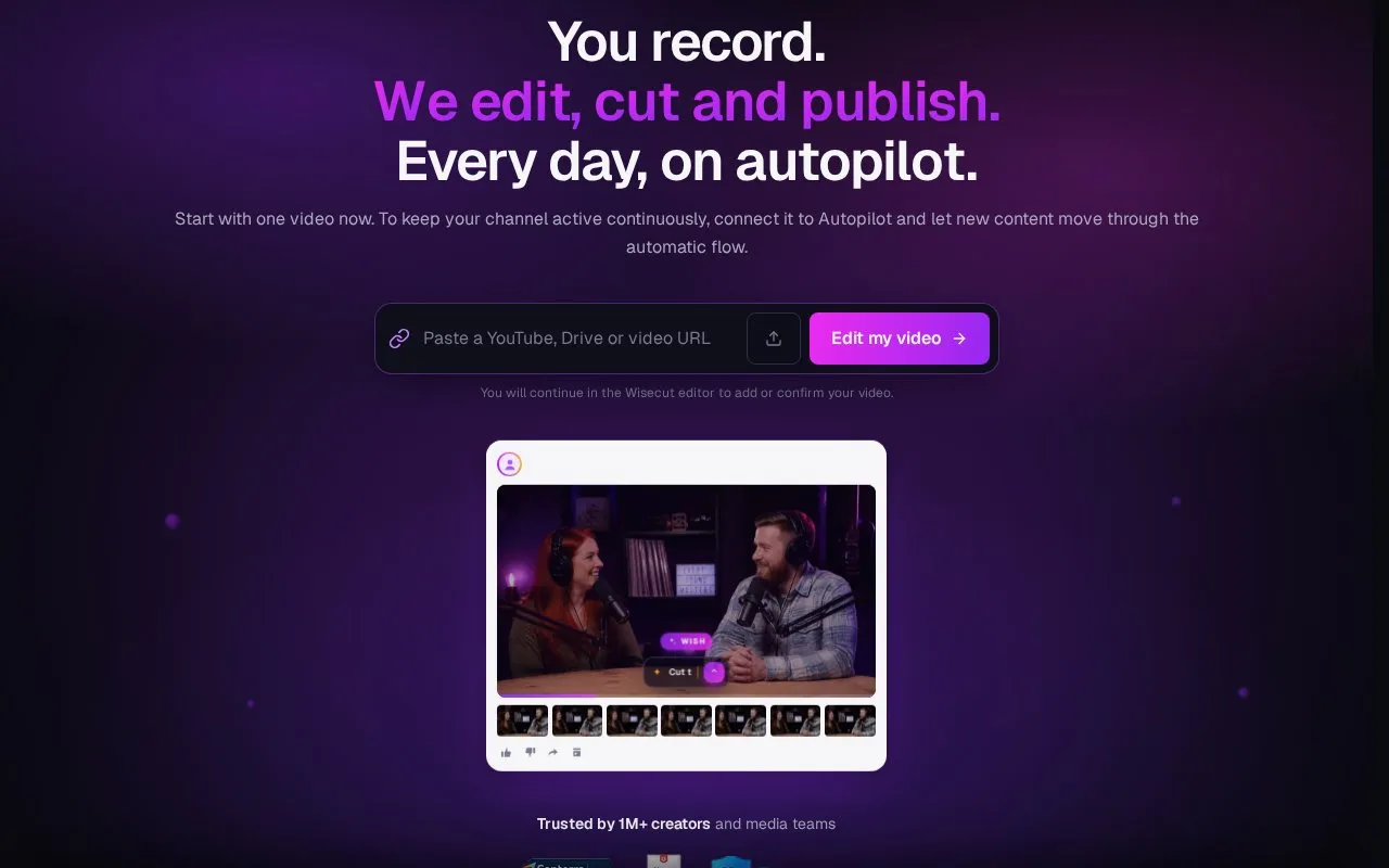 Wisecut homepage screenshot