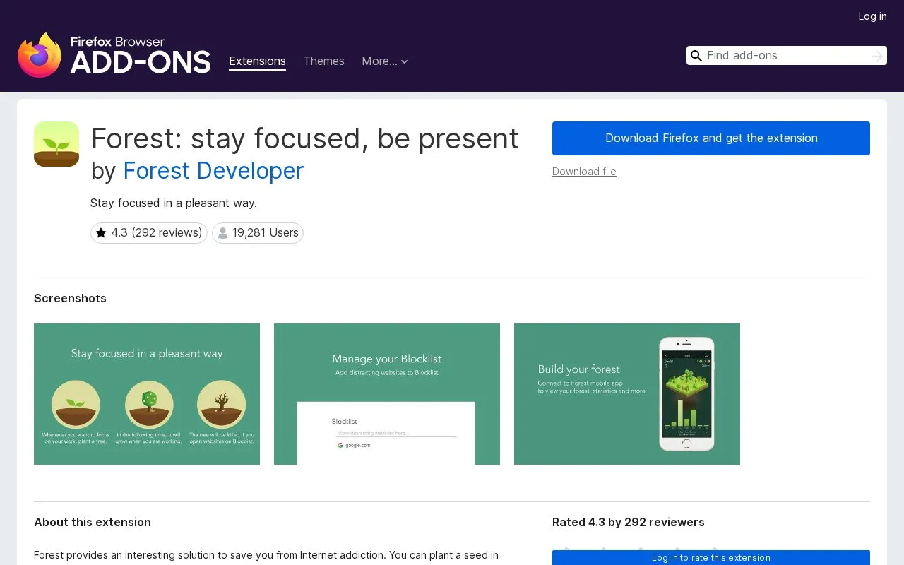 Forest: stay focused, be present by Forest Developer homepage screenshot