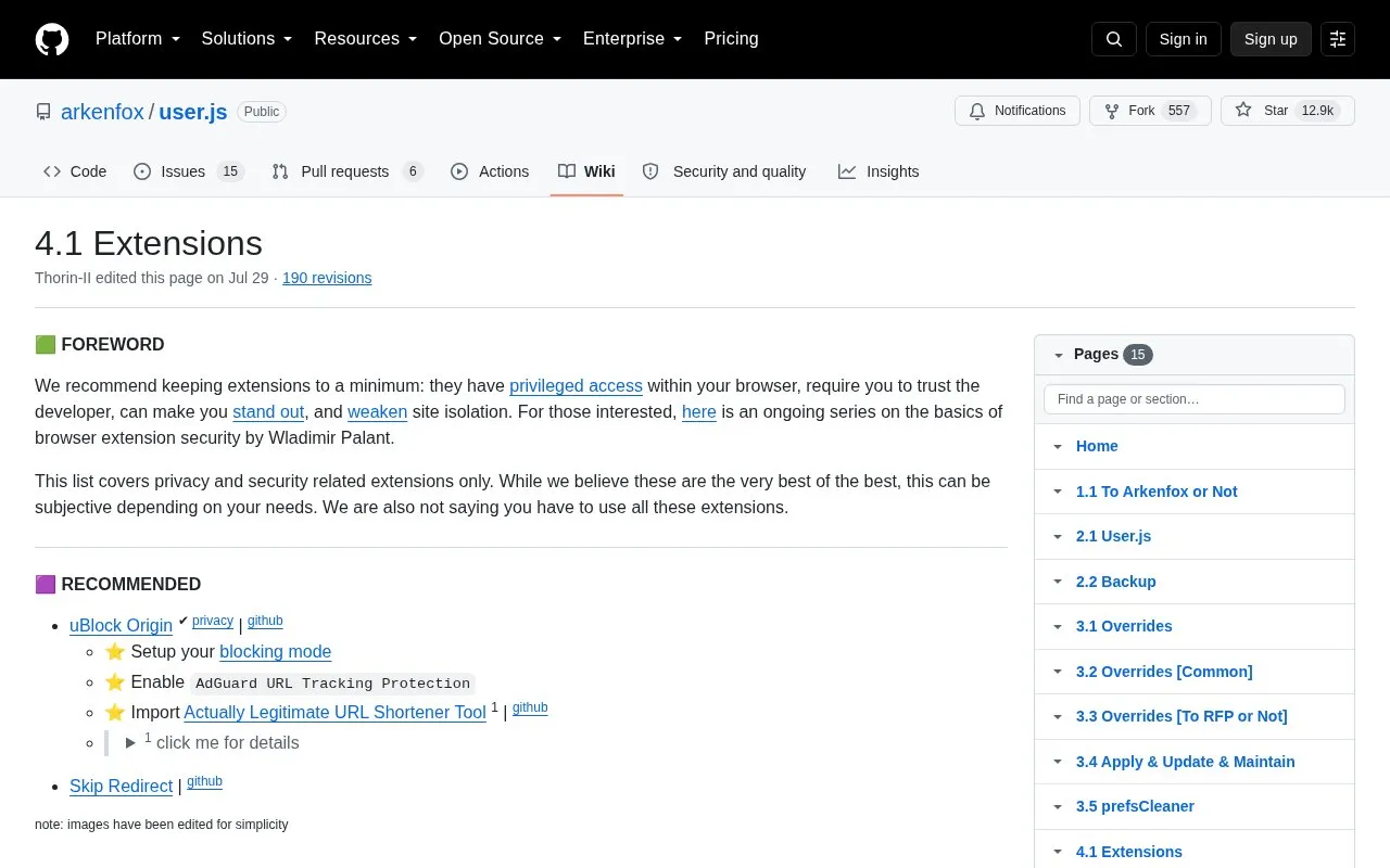Redundant Extensions homepage screenshot