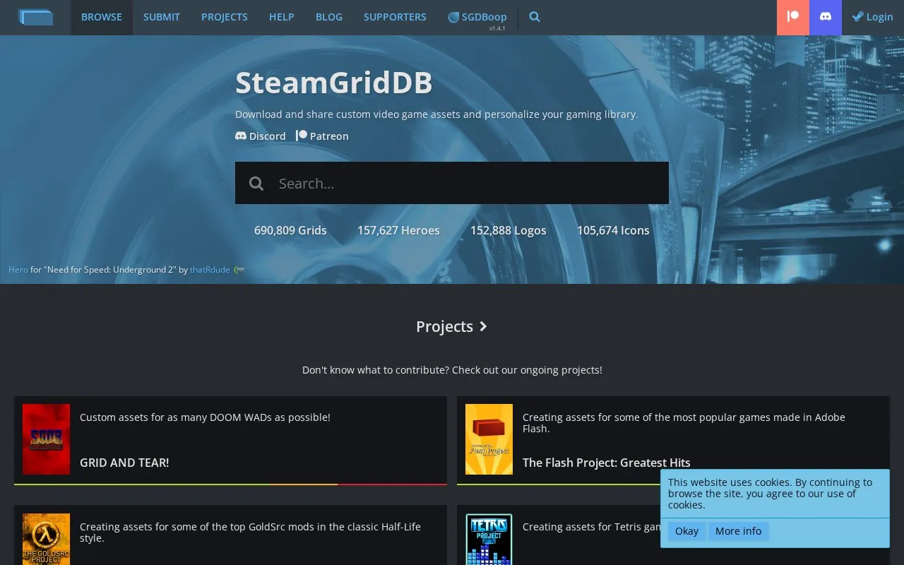 SteamGridDB homepage screenshot