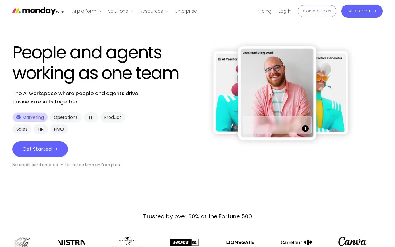 Monday homepage screenshot