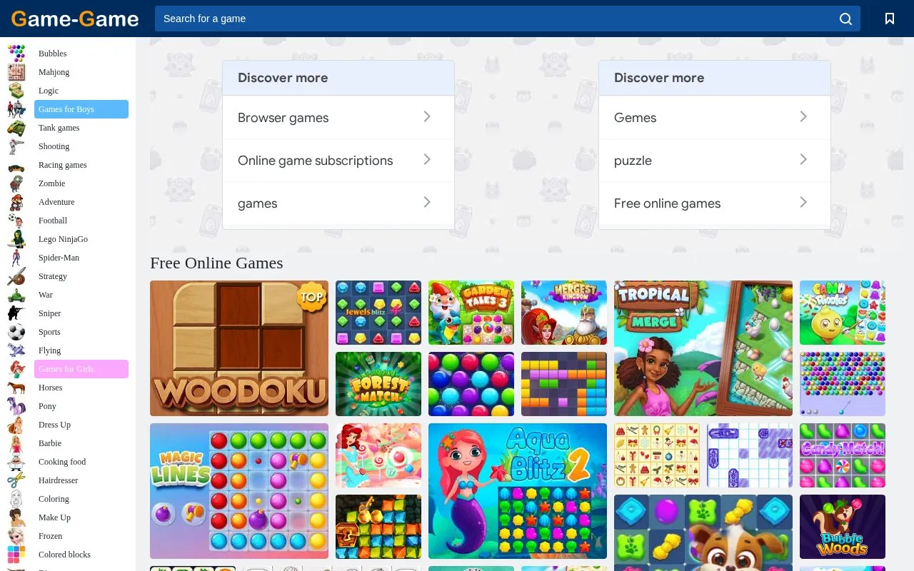 Game-Game homepage screenshot