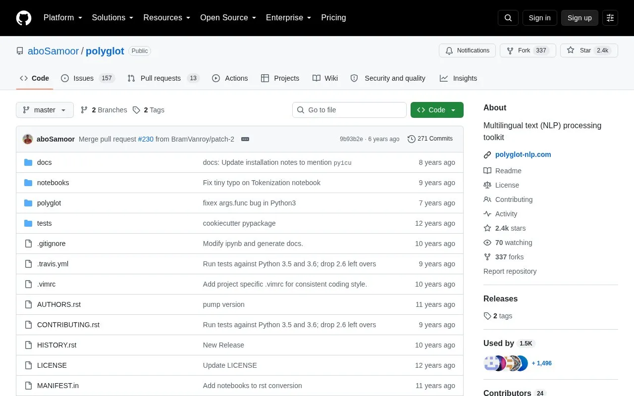 Polyglot homepage screenshot