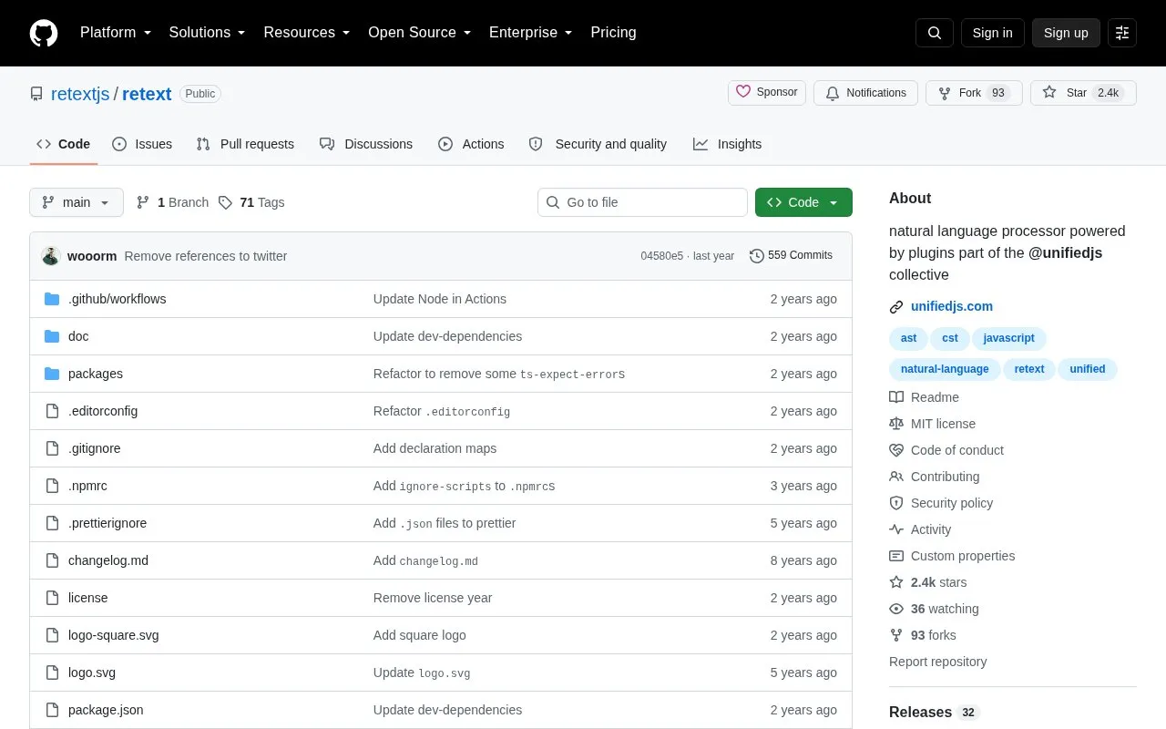 Retext homepage screenshot